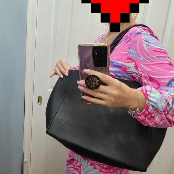 Reversable Colorblock Black and Blue Blue Tote Bag - Picture 3 of 14